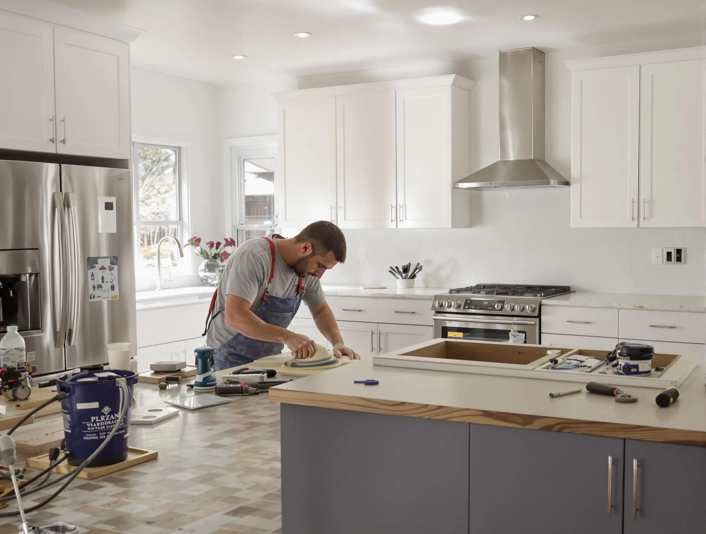 Coolidge House Painters refinishing kitchen cabinets in Coolidge, AZ