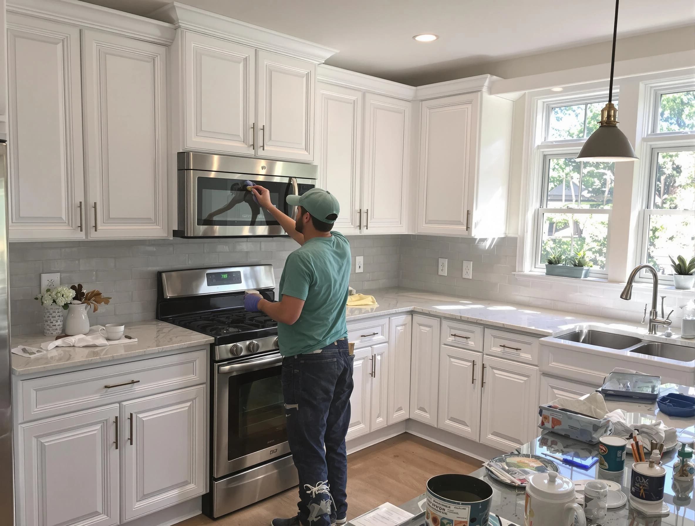 Kitchen cabinets being refinished by Coolidge House Painters in Coolidge, AZ