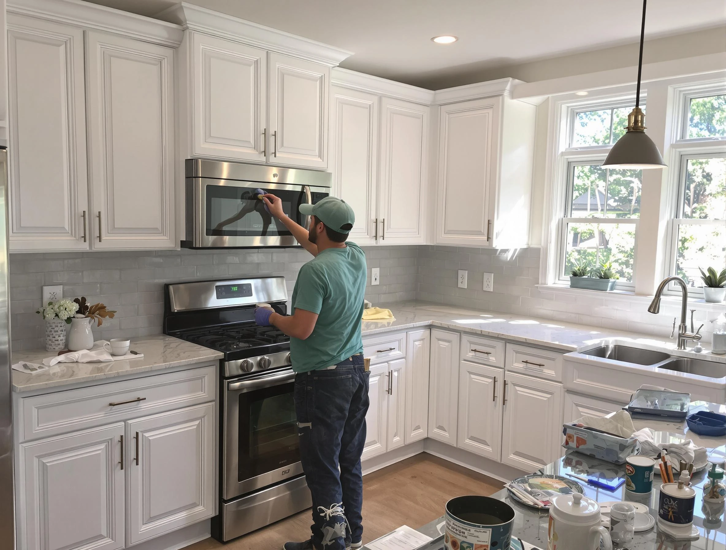 Kitchen cabinets being refinished by Coolidge House Painters in Coolidge, AZ